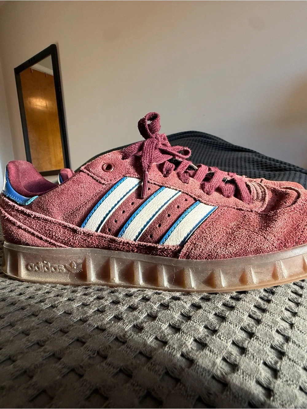adidas burgundy suede